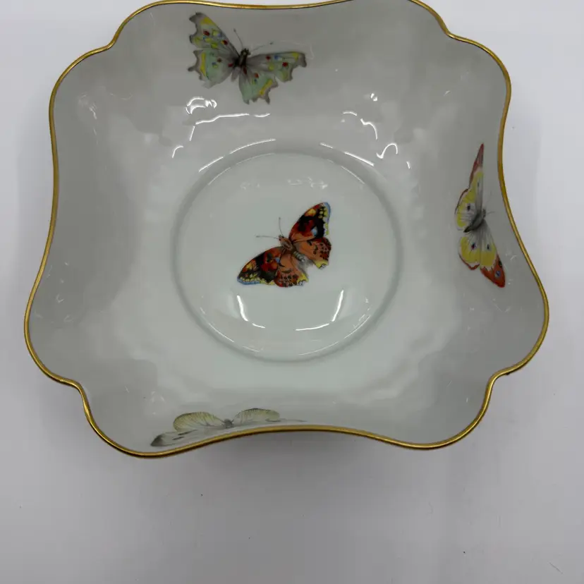 Vintage  B & C Limoges France Bernardaud & Co. Butterfly 6.5" Square Deep Bowl Gold