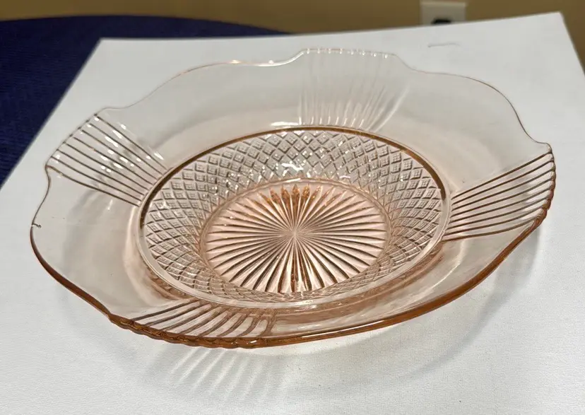 Lancaster pink depression glass 11” shallow bowl