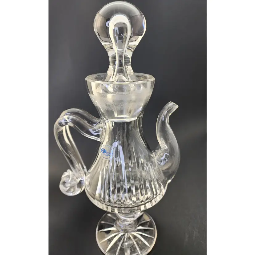 Hand cut Glass tea pot. Hand Blown Blank Hand Polished Cutting And Artist Signed. 13" High. Intended For Decoration Only. This is one of a kind .