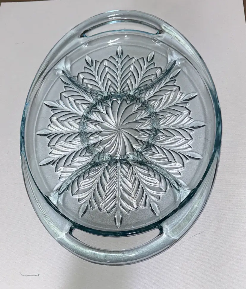 Feather "Starlight Blue" JEANNETTE 5 Part Glass Relish Dish Tray 15.5"x 11" MCM