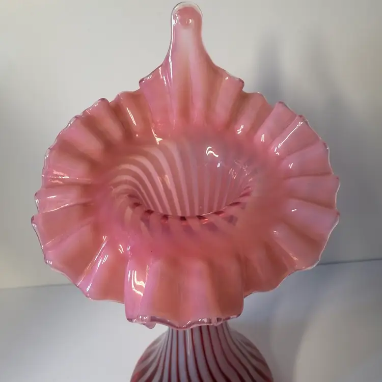 Fenton Spiral Optic Cranberry Opalescent Tulip* Vase 1938 11”