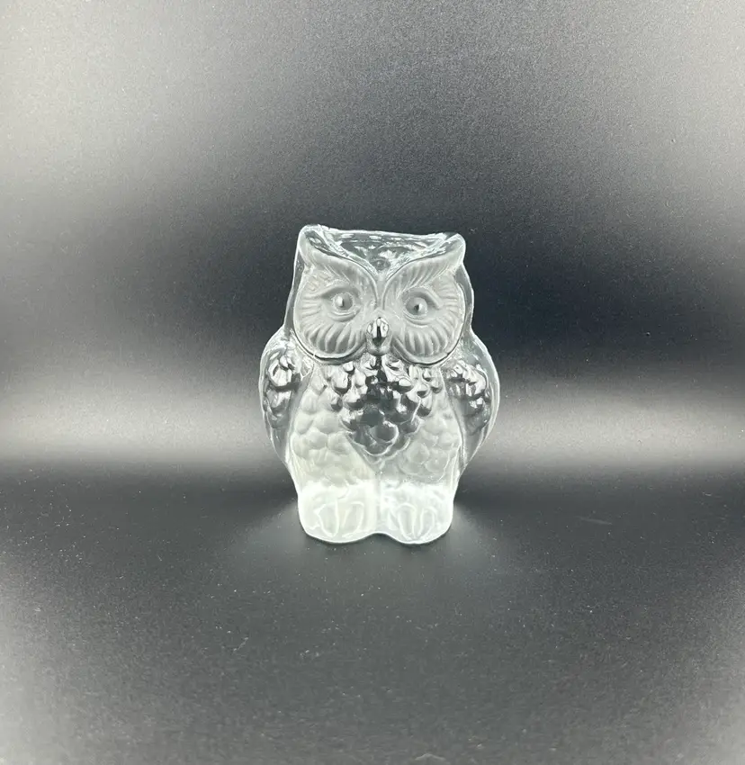 Vintage Viking Clear Glass Owl Paperweight 3.75”x 1.75”x 4”