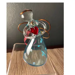#01 Art Glass Angel Ornament Holding A Red Heart