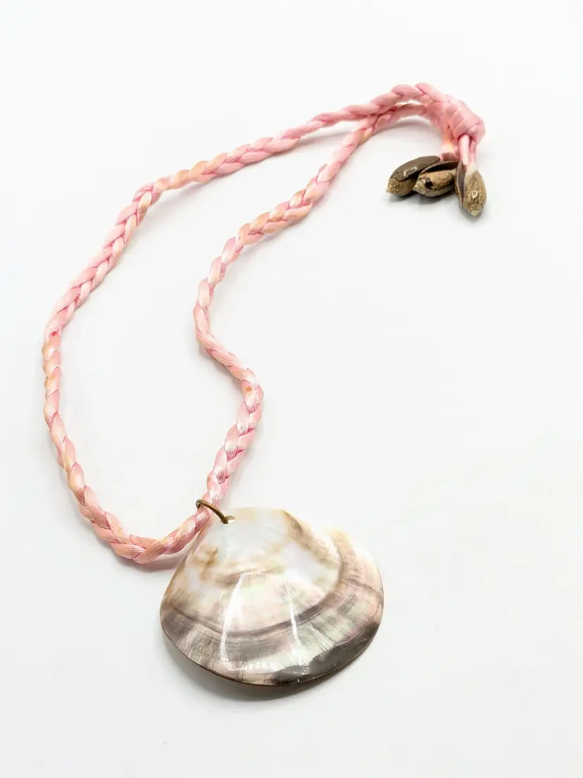 Pink Braided Cord Necklace with Mother of Pearl Shell Pendant Beach Jewelry