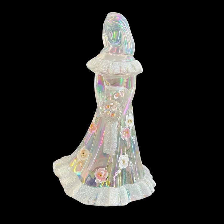 Fenton Art Glass Bridesmaid Doll Figurine Iridescent Roses Frit Signed S. Miller