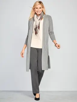 Talbots XL Gray Pure Merino Wool Open Front Cardigan Sweater Duster Minimalist