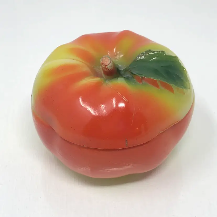 Hand Painted Milk Glass Tomato Lidded Relish Dish