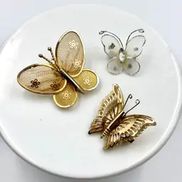 Mesh & Metal Set Of 3 Butterfly Brooches