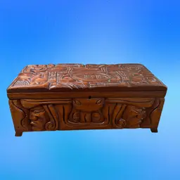 Vintage Hand Carved Wooden Mayan Motif Box, Honduras Signed - As is