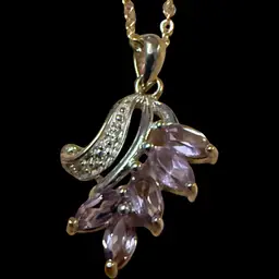 .925 Sterling Silver Lilac Purple Rhinestone Pendant And Sterling Necklace 18”