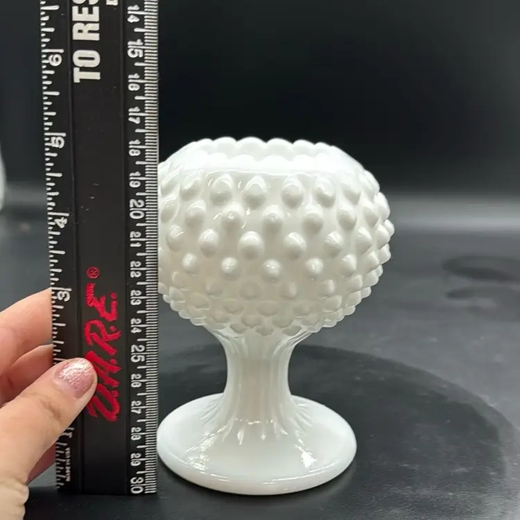 Vintage Fenton Hobnail White Milk Glass Scallopped Pedestal Bowl