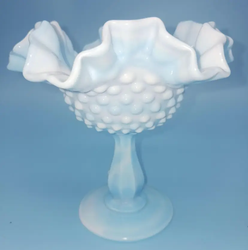 Fenton, Hobnail, Blue And White Slag  Compote.