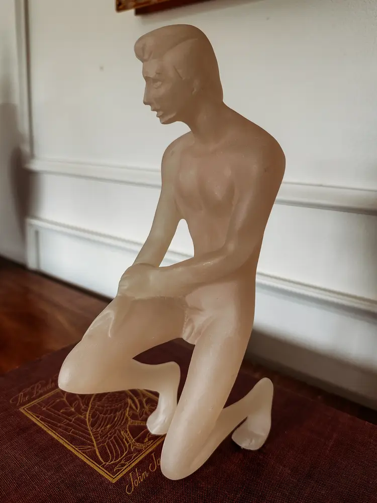 Vintage Frosted Lucite Statue of a Male Nude