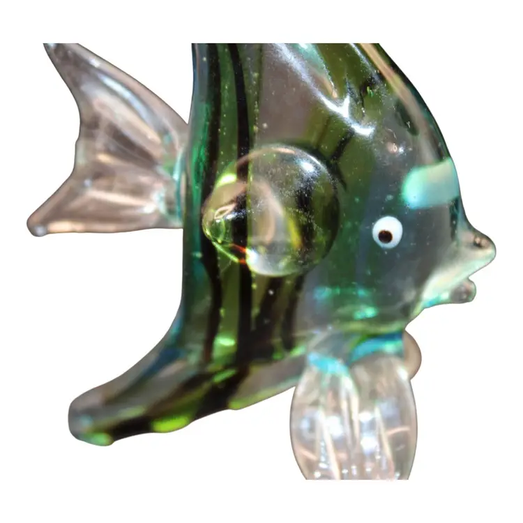 Blue Green Black Art Glass Angel Fish 3 1/2” Tall