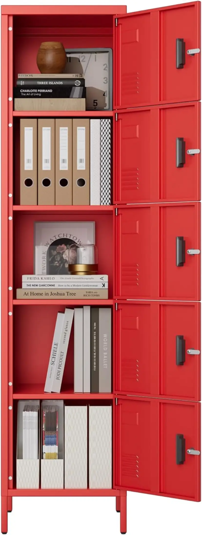 Metal Locker with Lock, Ventilation Holes & Card Slot for Home, Gym, Garage, School or Office, Red