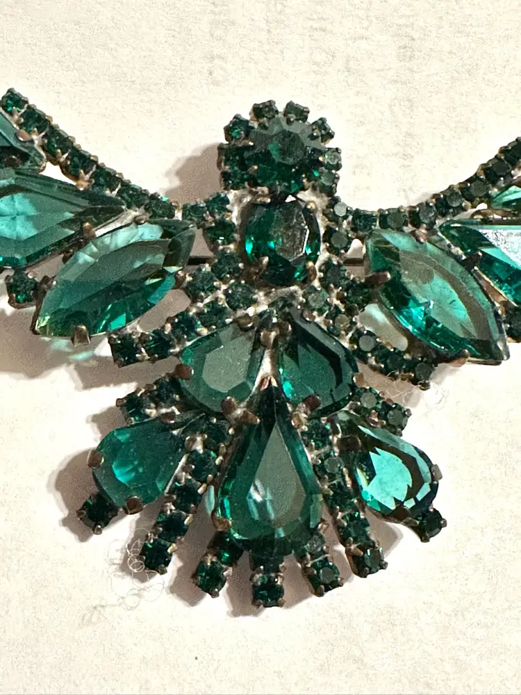 Vintage Green Rhinestone Butterfly Angel Pin Brooch