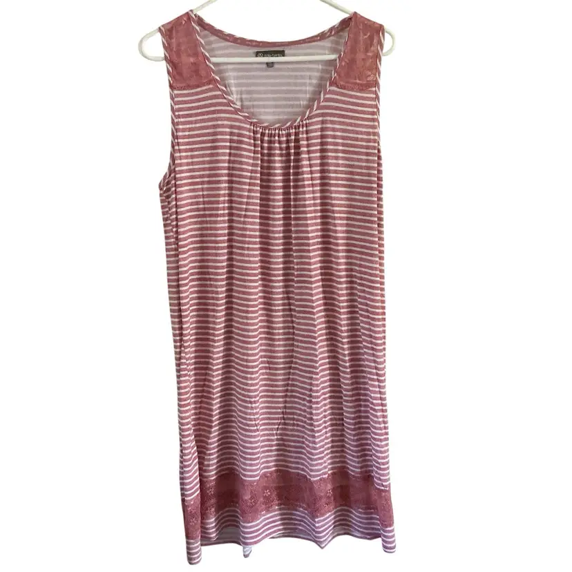 Daisy Fuentes Women's 2X Pink Stripe Sleeveless Stretch Dress With Lace