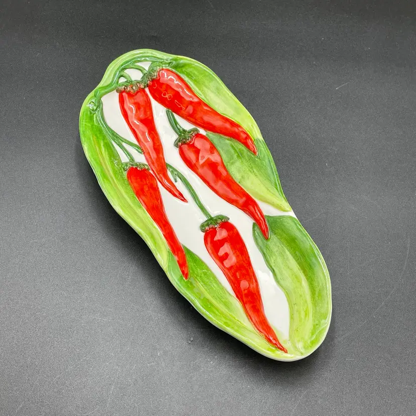 Ceramic Pepper Serving Dish Tray Italy Italian Vintage Kitchenware