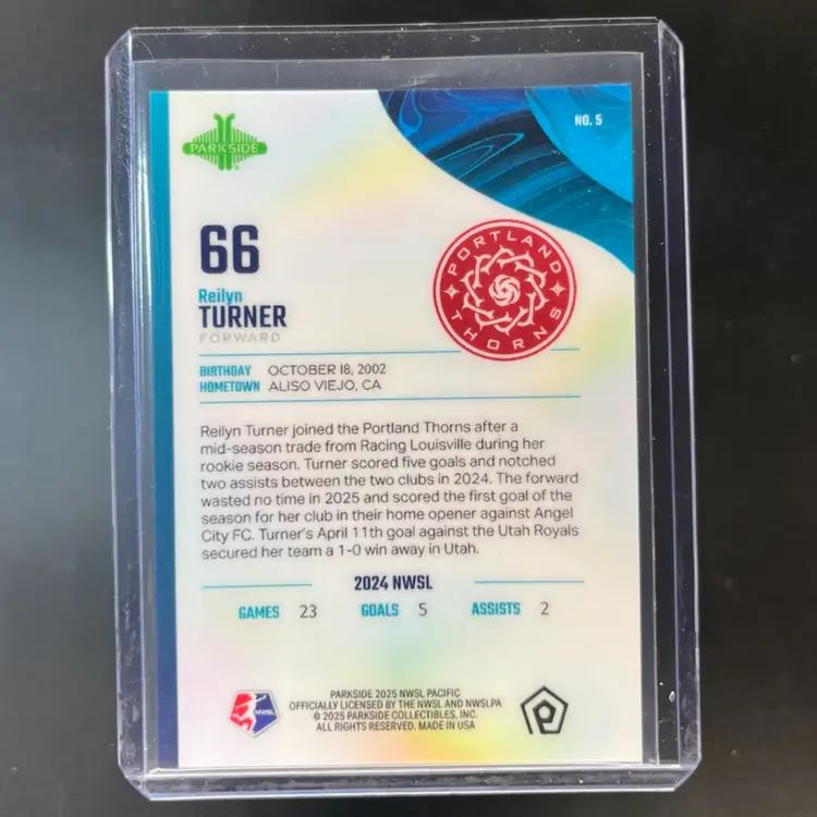Reilyn Turner 2025 Parkside Pacific NWSL Green /10 Soccer Card