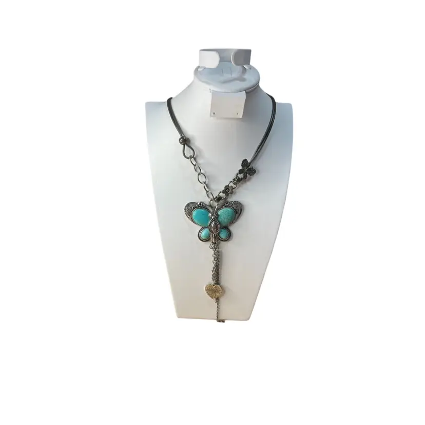Handmade Dyed Howlite Butterfly Necklace 20” Long with 4” Tassel KK3