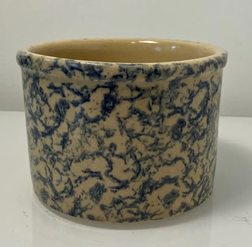 Vtg Robinson Ransbottom Crock Blue Sponge Ware #700 1 Pt Low Jar Crock