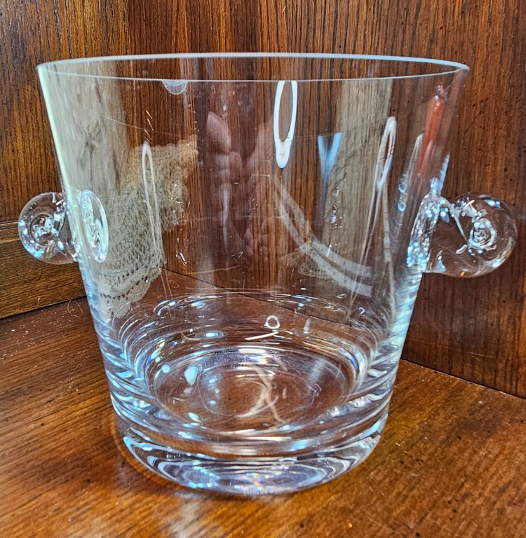 Beautiful Tiffany & Co. Clear Crystal Ice Bucket w/ Scrolled Handles 6.25"