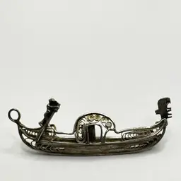 Vintage Italian Gondola Filigree Sterling Silver Brooch Pin, Stamped 800, Made in Italy