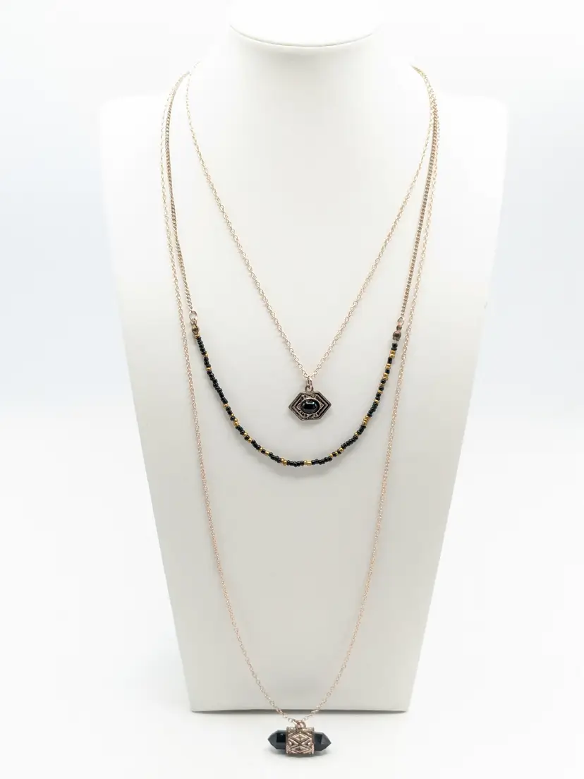 Layered Chain Black Accents Gold Tone Jewelry