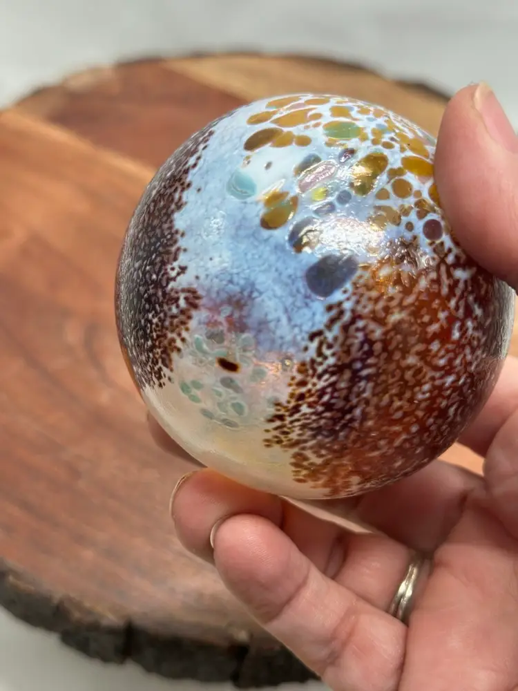 Blown Glass Orb Ball Sun Swirls Catcher Art Ornament 3” Multi Color
