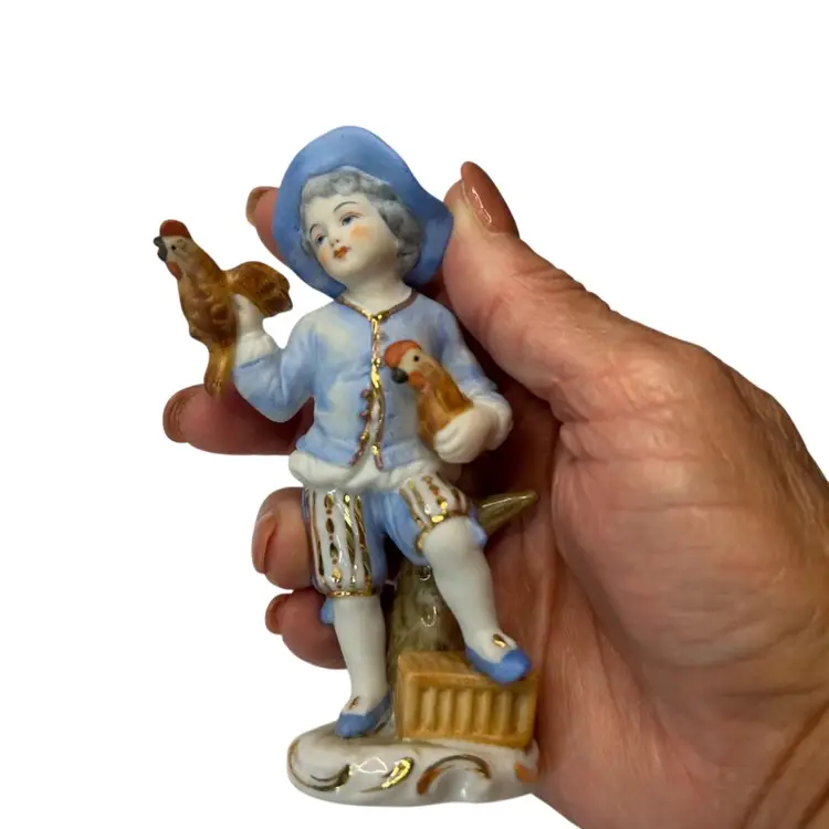 C1884 Antique Sitzendorf Germany Porcelain Children Figurine Pair (READ)