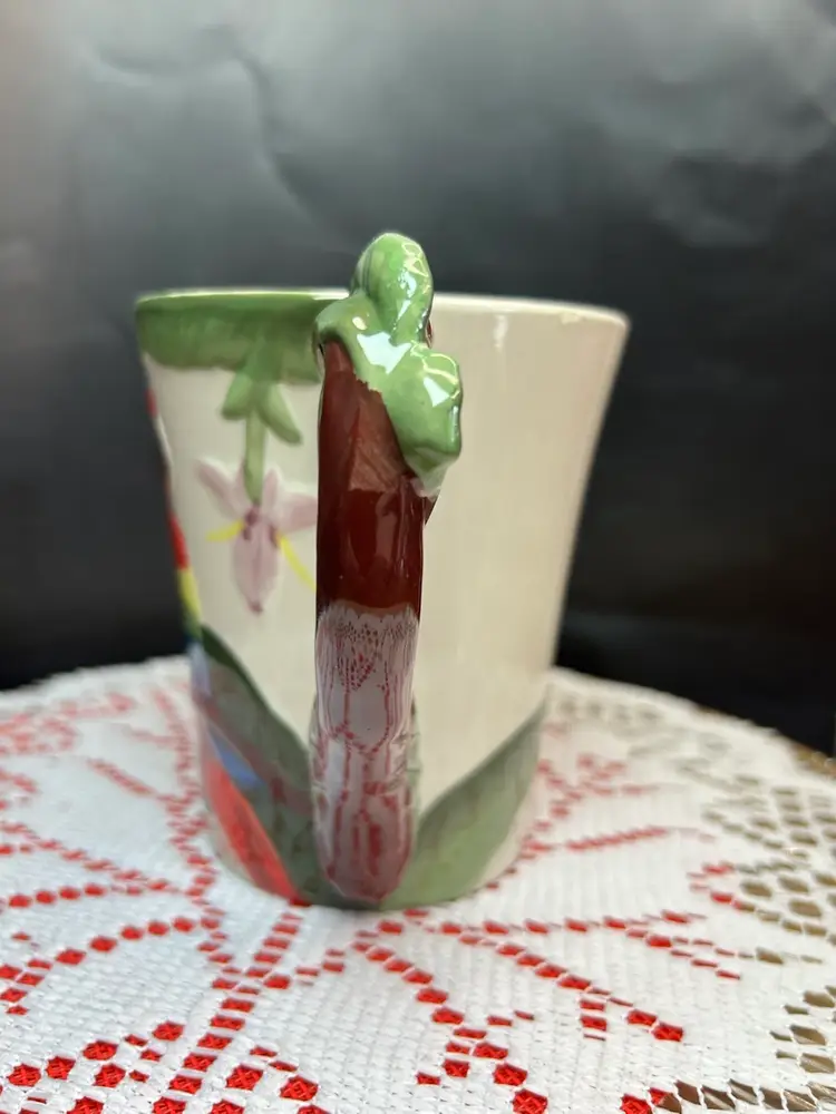 Pier 1 Imports Tall Stoneware Mug With Hand Painted Embossed Parrot