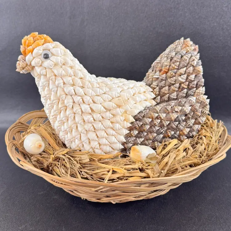 Vintage Seashell Hen On A Nest Basket