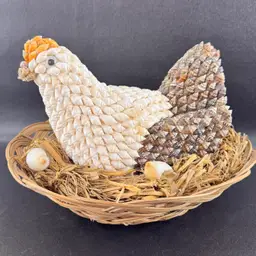 Vintage Seashell Hen On A Nest Basket