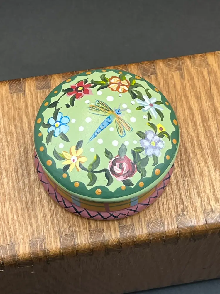Hand- Painted Wooden Dragonfly Trinket Box