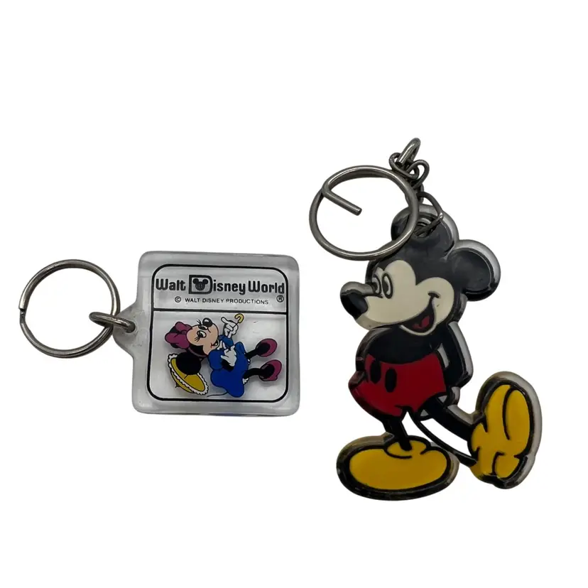Vintage Walt Disney Mickey Mouse & Minnie Mouse Acrylic Keychains Pair