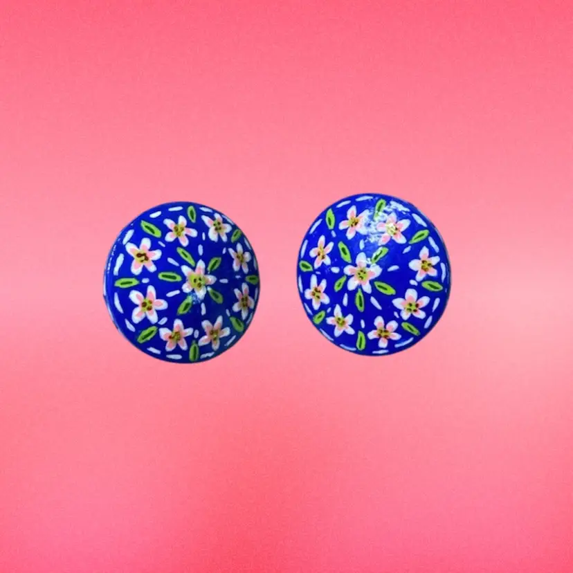 Hand Painted Floral Earrings - Pierced
