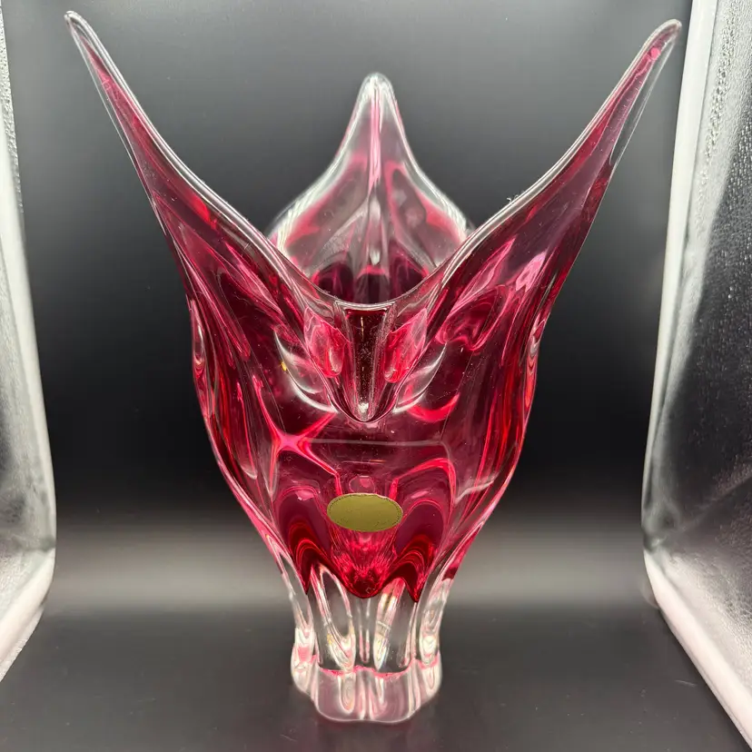 Vintage Czech Bohemian Josef Hospodka Chribska Art Glass Pink/Crystal 12" Vase