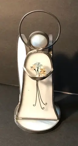 Angel Iridescent Stained Glass  With Flowers 6”