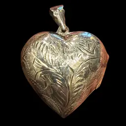 Vintage Sterling Silver Etched Puffy Heart Photo Locket Pendant 1.75”, 8.2g