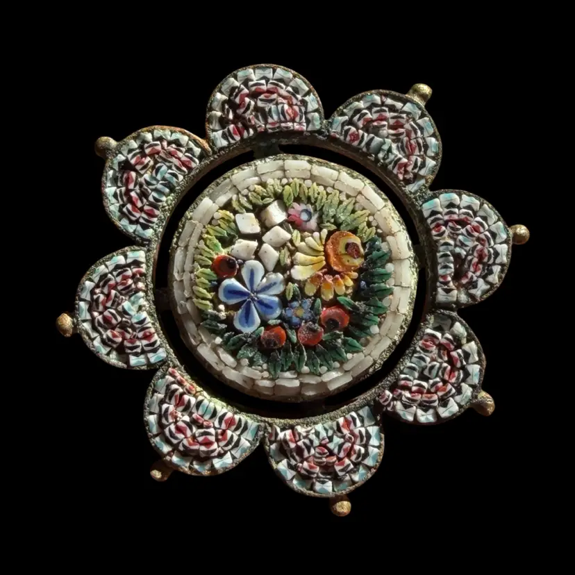 For 6/30: Antique Fine Micro Mosaic Flower Florals Detailed