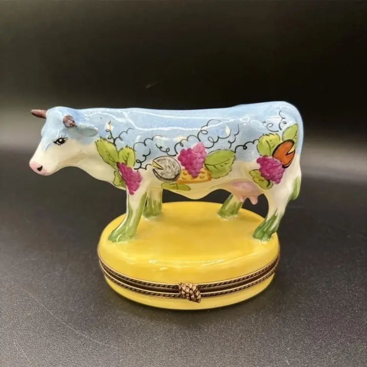 Rare Limited Edition Limoges “Wine And Cheese” Cow
