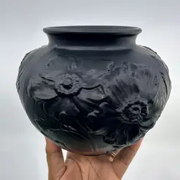 Antique Tiffin Black Satin Amethyst Glass Vase