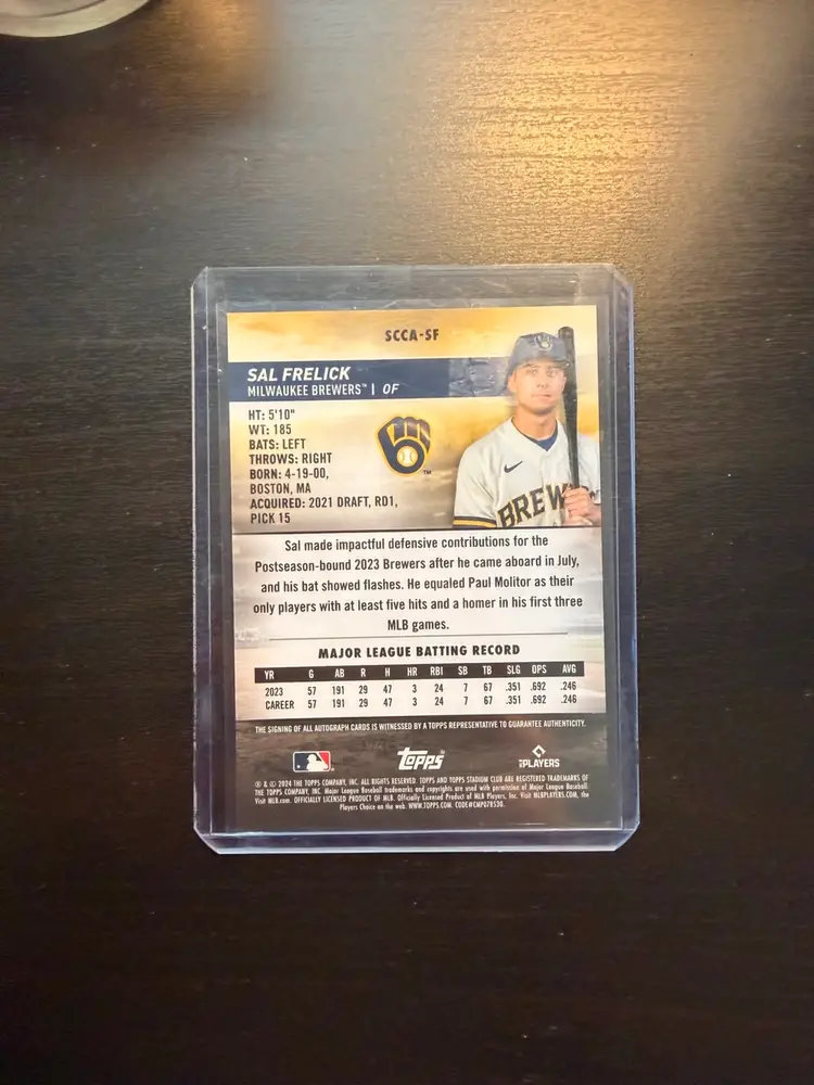 Sal Frelick 2024 Topps Stadium Club Chrome Rookie Auto