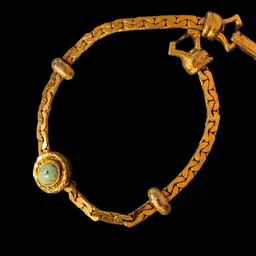 5.  Goldette Gold Tone Bracelet, Fold Over Clasp, With Cabochon