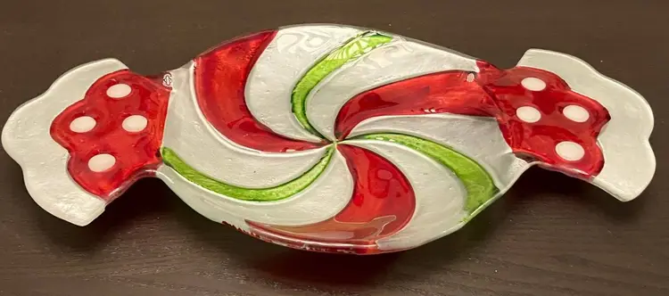 Holiday Christmas Art Glass Serving Dish Plate Candy Shaped
