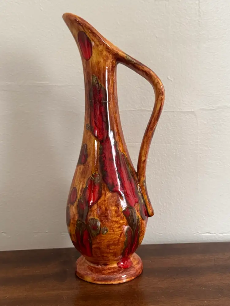 Vintage MCM Ceramic Lava Drip Glaze Pitcher Or Vase With Handle