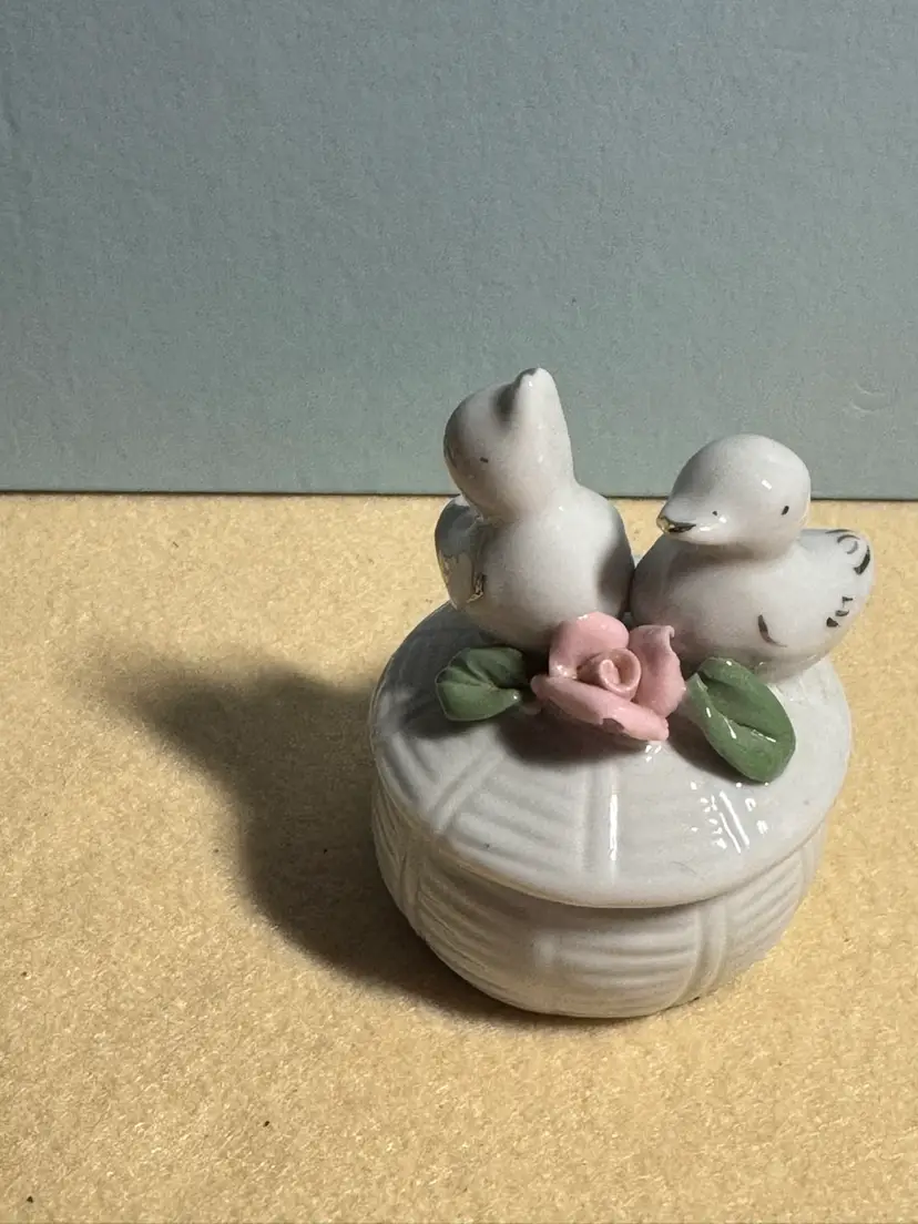 Vintage Porcelain Trinket Box with Birds