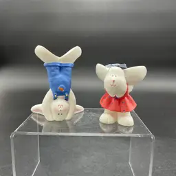 Bunny Rabbit Easter Egg Holders Figurines Boy Girl Spring Kitschy Holiday Set of 2