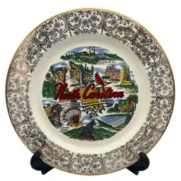 Vintage North Carolina Tar Heel Souvenir Plate Lifetime China Prairie Gold 10"