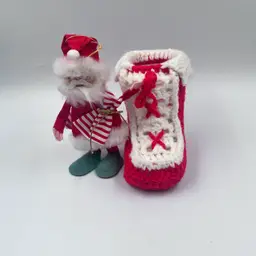 Vintage Santa in Crocheted Boot - Made in Japan - 1950s - 1960s